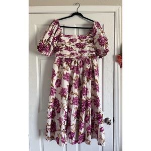 A&F Emerson Poplin Puff Sleeve Midi Dress (Purple Floral, Regular XL, NWT)